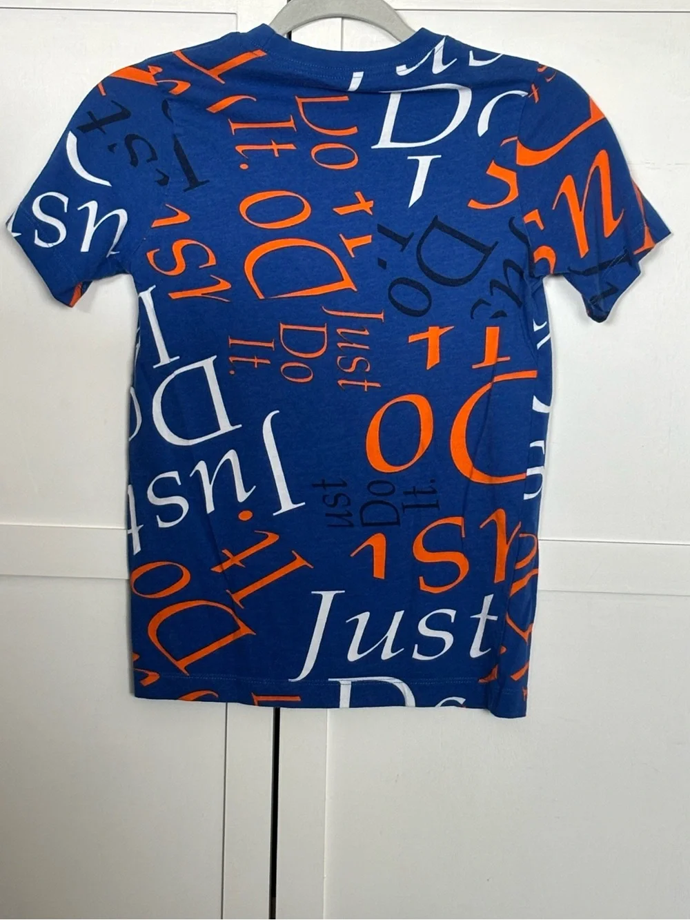 Nike Blue Short-Sleeve Tee w/Orange Graphic Letters | Boys MED